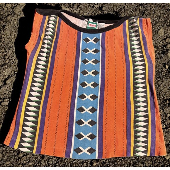 VTG Pronto Sleeveless Top western Aztec print Women’s Cotton Striped Geometric - Picture 1 of 7